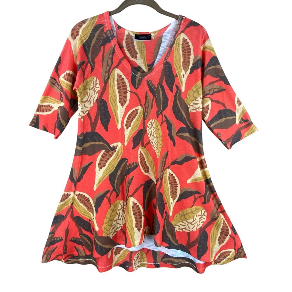 Inoah Art To Wear Tunic Top Size S Lightweight Stretchy Jersey Knit Boho